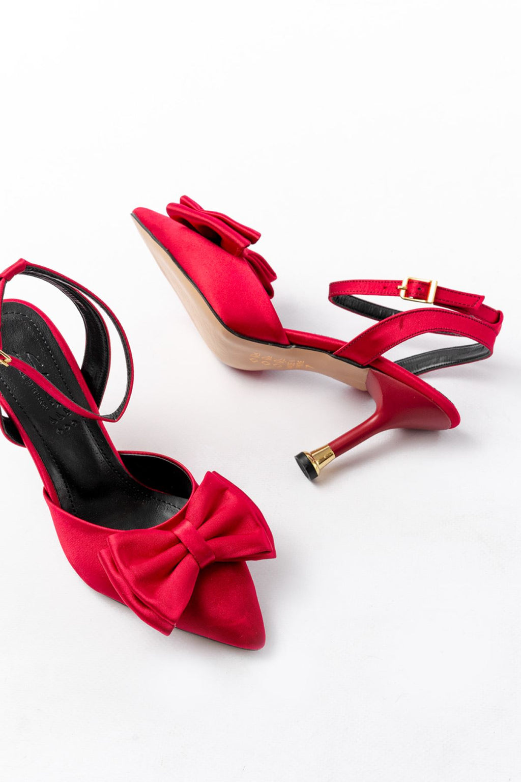 Ayakkabı Aşkı İNF-4505 Bordo Saten Günlük Arkası Açık Kurdele detaylı Topuklu Bayan Ayakkabı - Ayakkabı Aşkı
