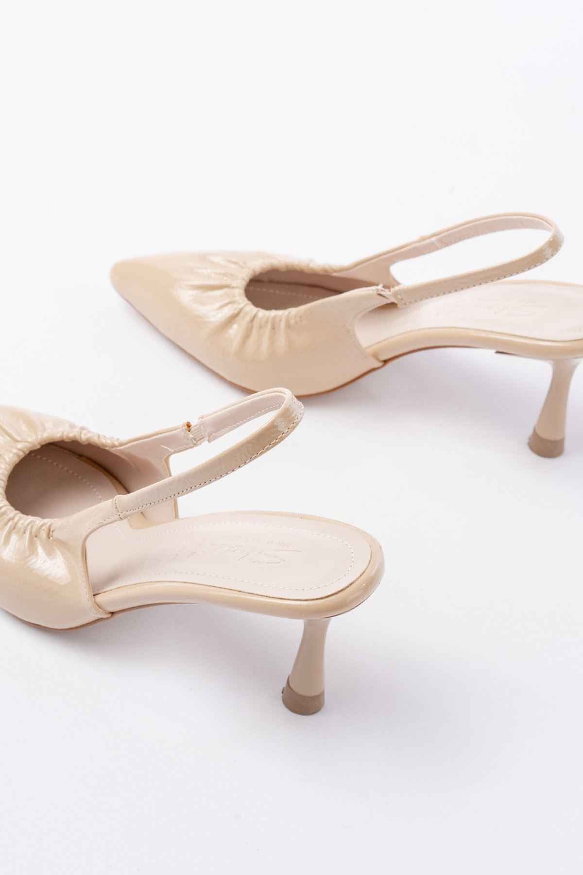 Ayakkabı Aşkı Inf-40451 Bej Kırışık Rugan Günlük Arkası Açık Topuklu Bayan Ayakkabı