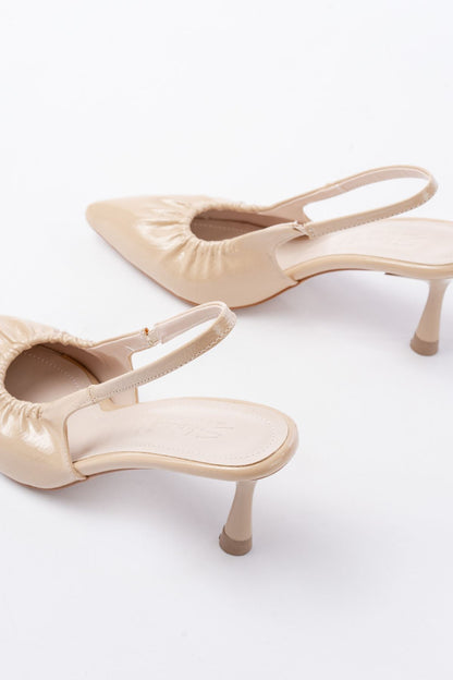 Ayakkabı Aşkı İNF-40451 Bej Kırışık Rugan Günlük Arkası Açık Topuklu Bayan Ayakkabı