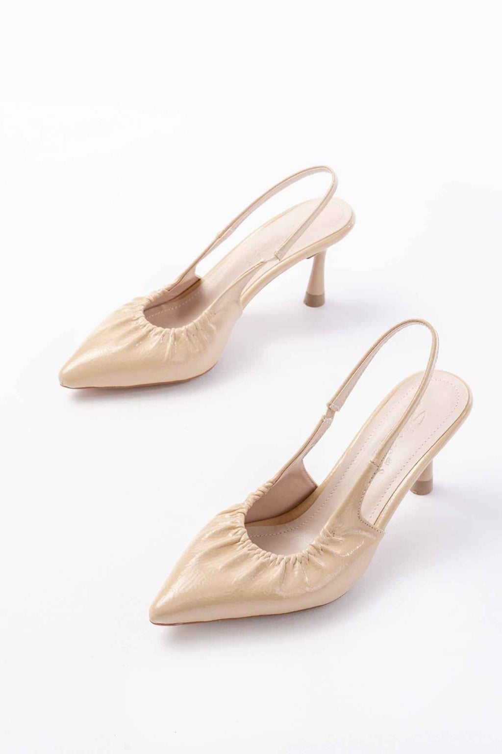 Ayakkabı Aşkı Inf-40451 Bej Kırışık Rugan Günlük Arkası Açık Topuklu Bayan Ayakkabı