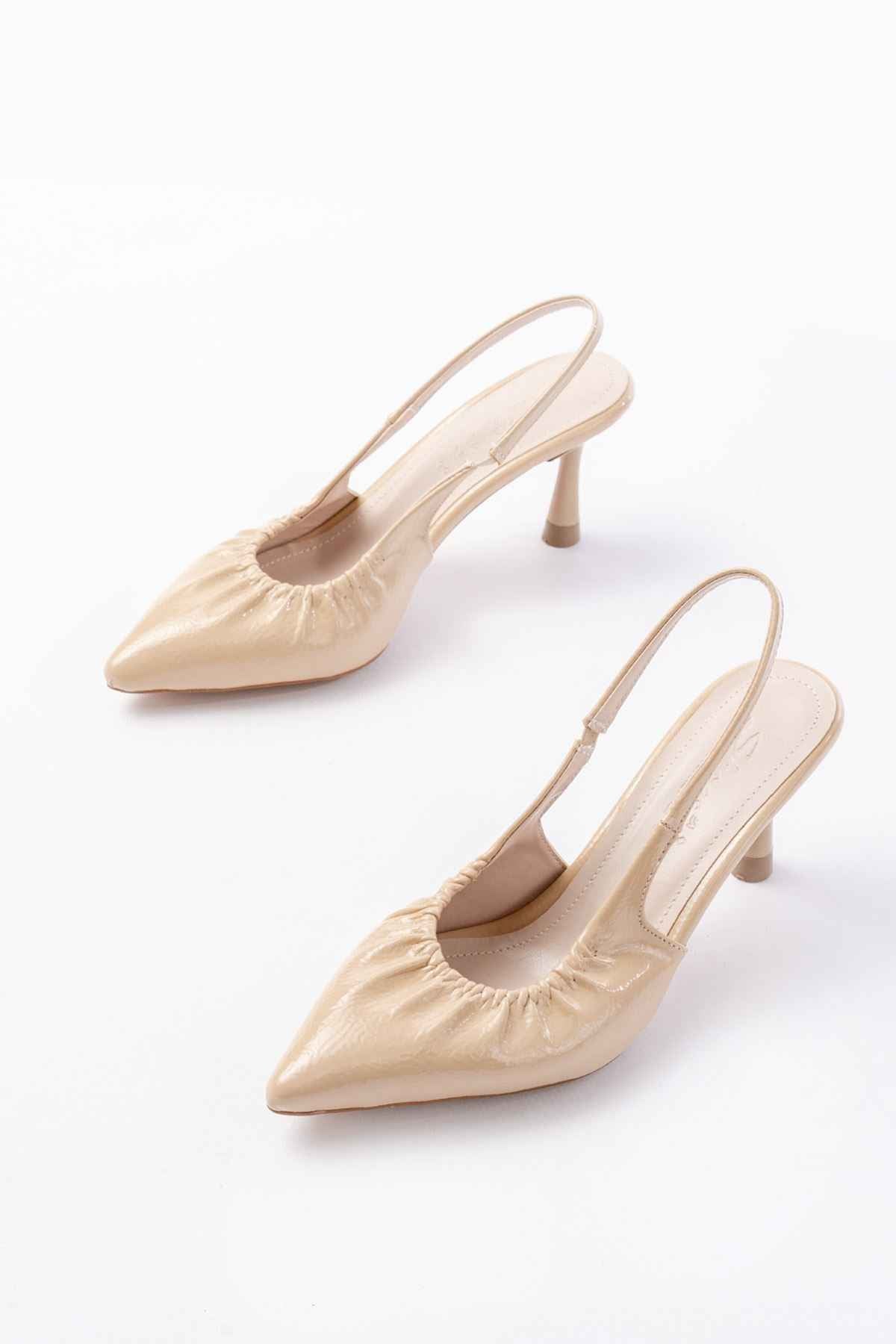 Ayakkabı Aşkı Inf-40451 Bej Kırışık Rugan Günlük Arkası Açık Topuklu Bayan Ayakkabı