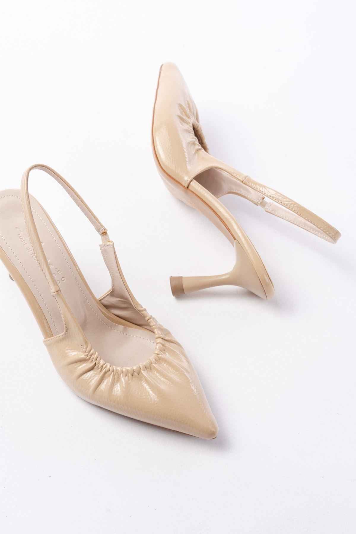 Ayakkabı Aşkı Inf-40451 Bej Kırışık Rugan Günlük Arkası Açık Topuklu Bayan Ayakkabı