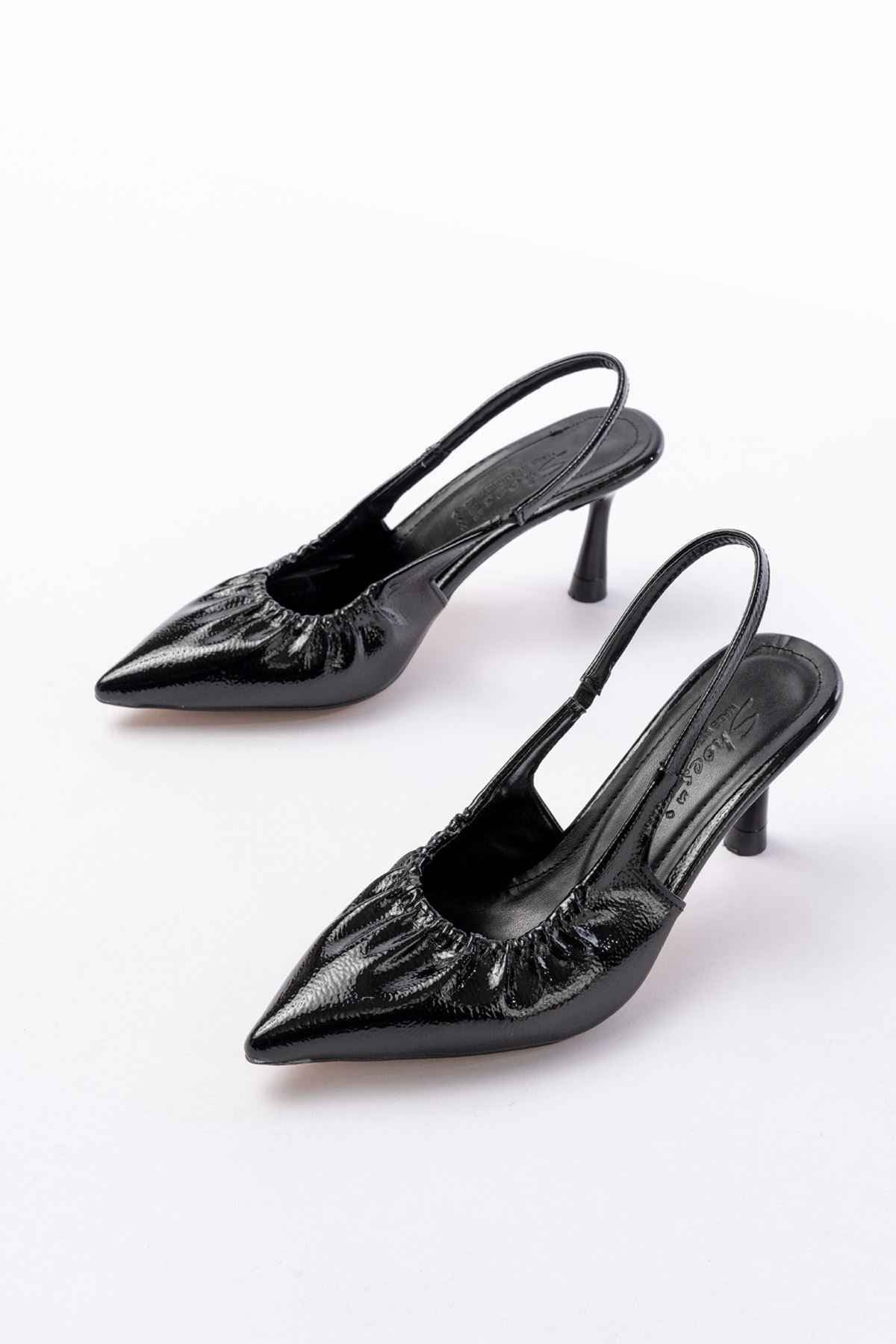 Ayakkabı Aşkı Inf-40451 Siyah Kırışık Rugan Günlük Arkası Açık Topuklu Bayan Ayakkabı