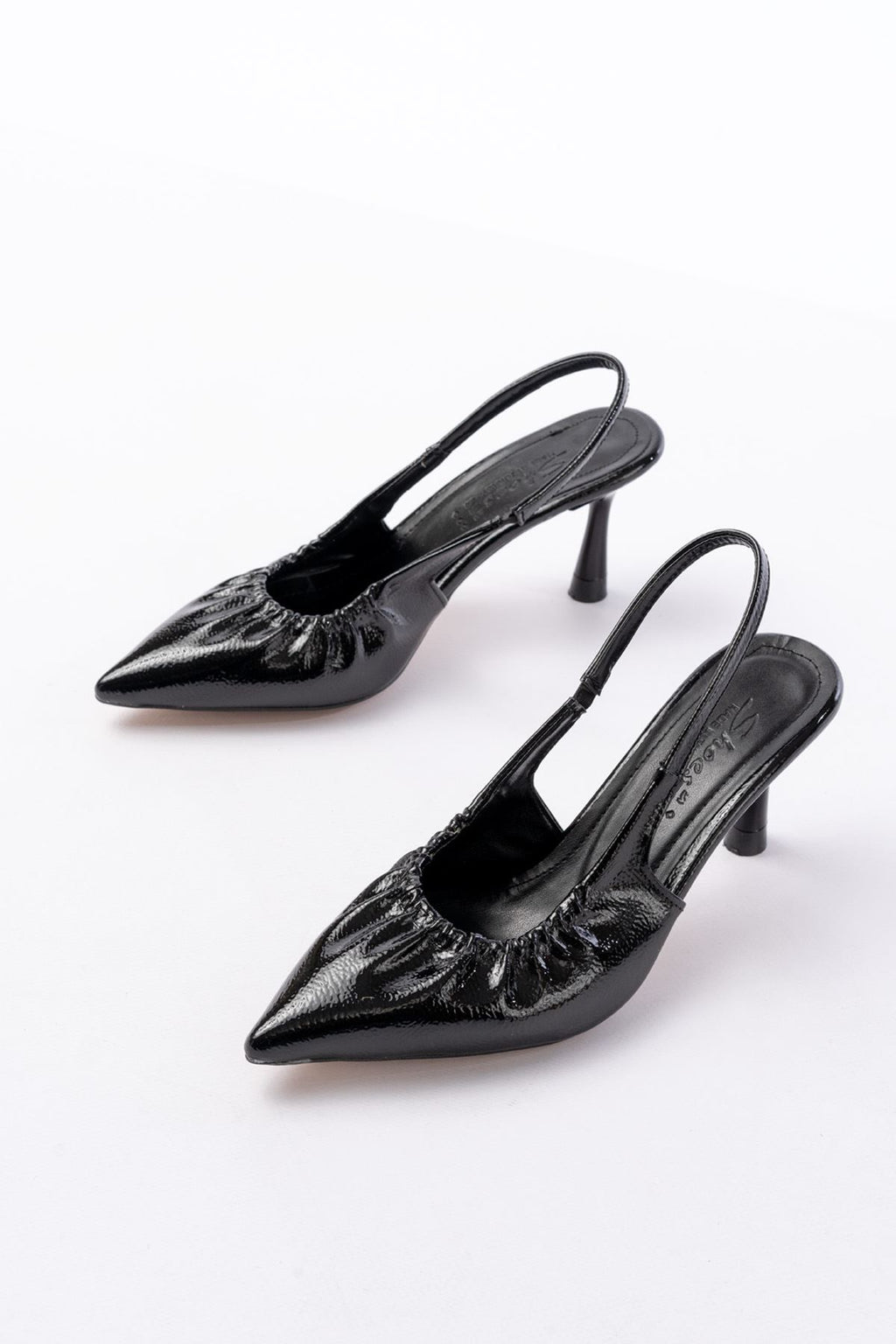 Ayakkabı Aşkı İNF-40451 Siyah Kırışık Rugan Günlük Arkası Açık Topuklu Bayan Ayakkabı - Ayakkabı Aşkı