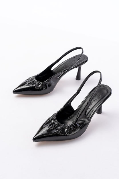 Ayakkabı Aşkı İNF-40451 Siyah Kırışık Rugan Günlük Arkası Açık Topuklu Bayan Ayakkabı