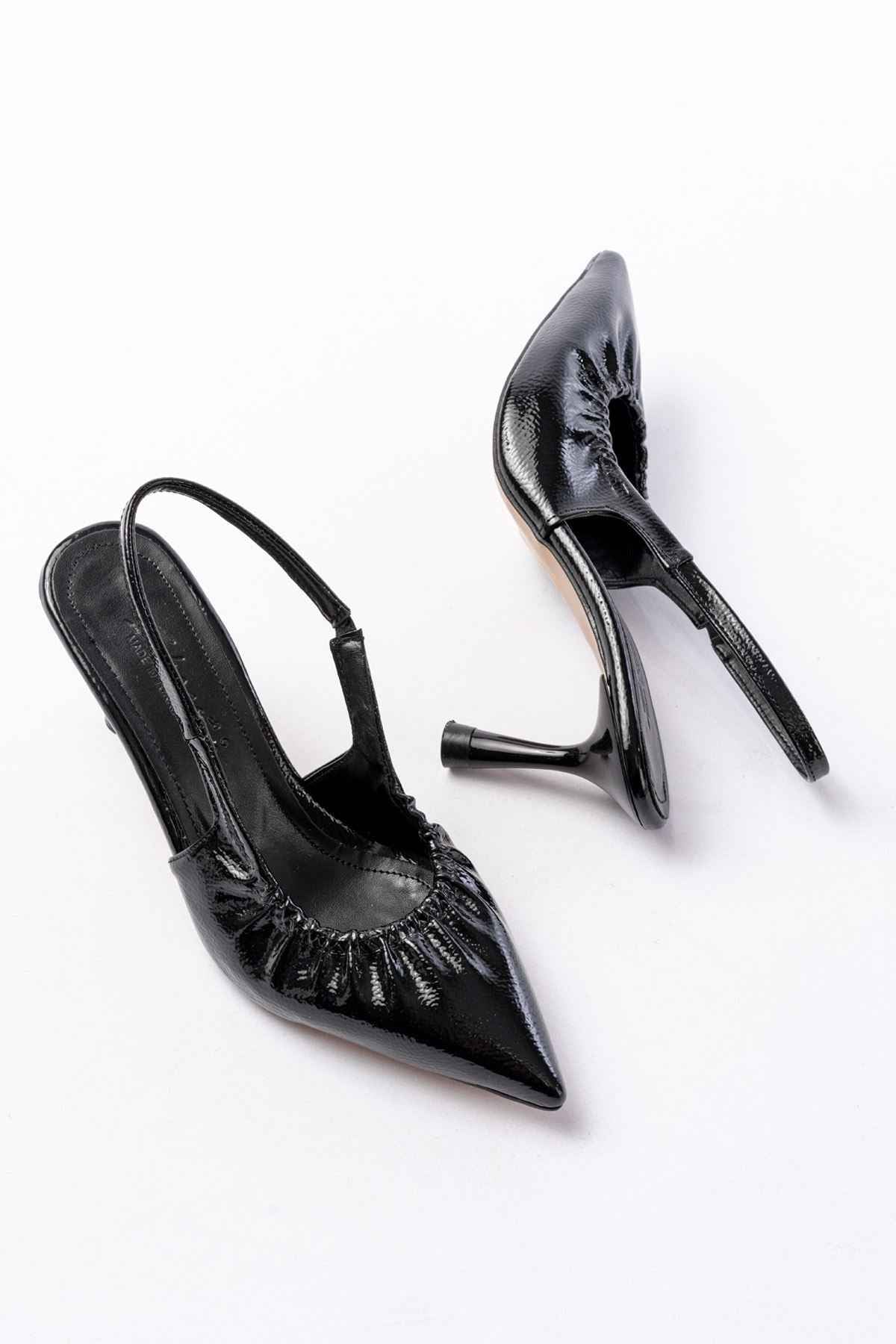 Ayakkabı Aşkı Inf-40451 Siyah Kırışık Rugan Günlük Arkası Açık Topuklu Bayan Ayakkabı