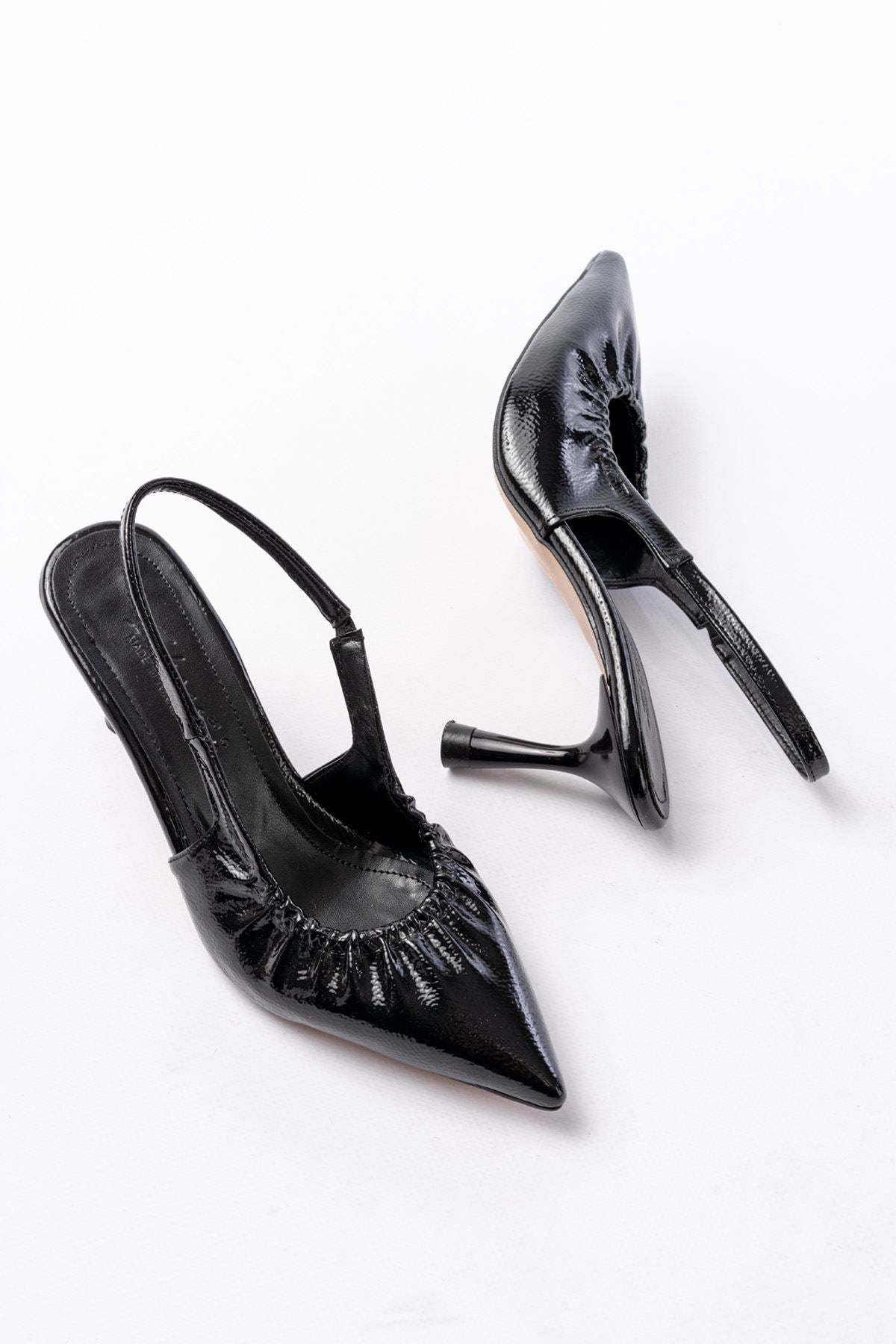 Ayakkabı Aşkı İNF-40451 Siyah Kırışık Rugan Günlük Arkası Açık Topuklu Bayan Ayakkabı - Ayakkabı Aşkı