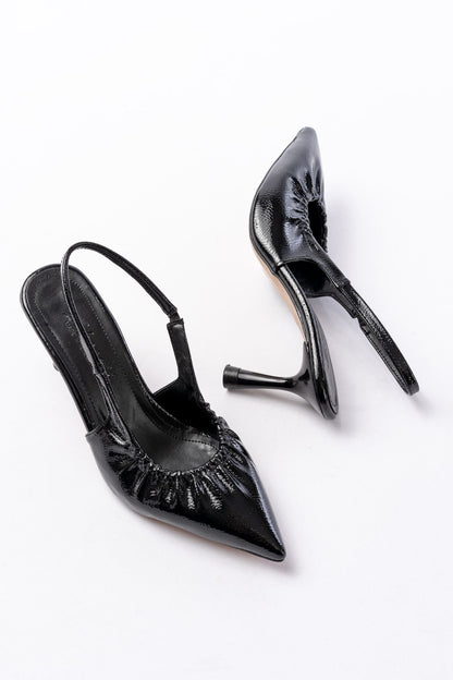 Ayakkabı Aşkı İNF-40451 Siyah Kırışık Rugan Günlük Arkası Açık Topuklu Bayan Ayakkabı