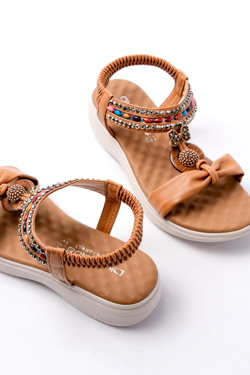 Ayakkabı Aşkı Taba Taşlı Arka Lastikli Günlük Kadın Sandalet