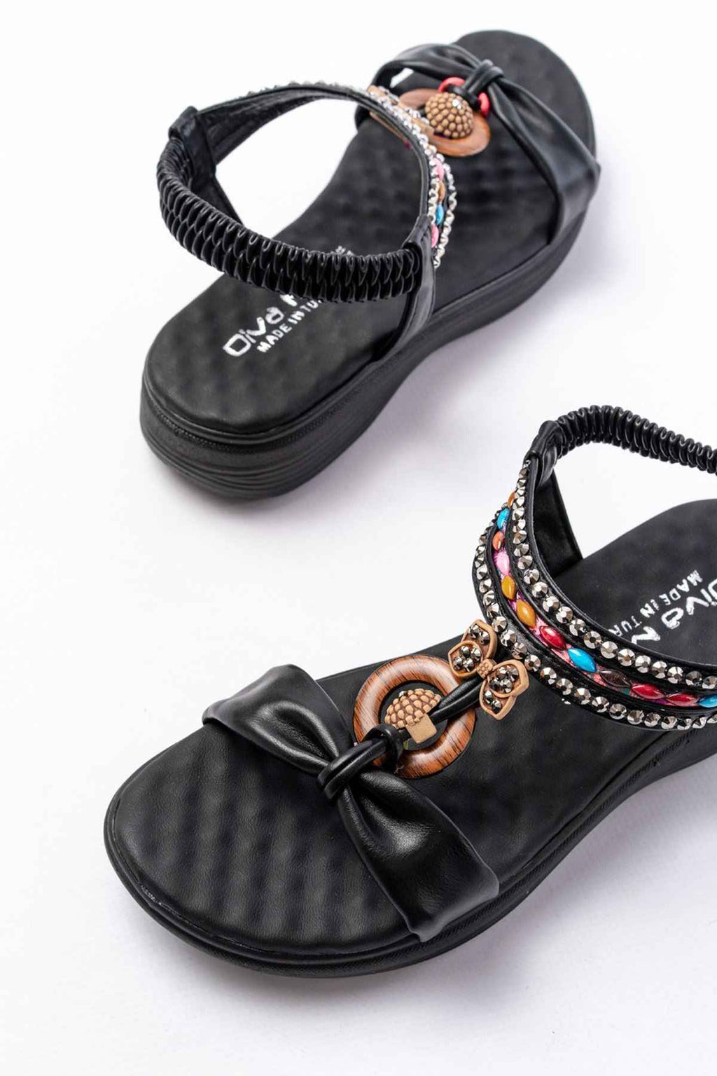 Ayakkabı Aşkı Dm-608 Siyah Taşlı Arka Lastikli Günlük Kadın Sandalet