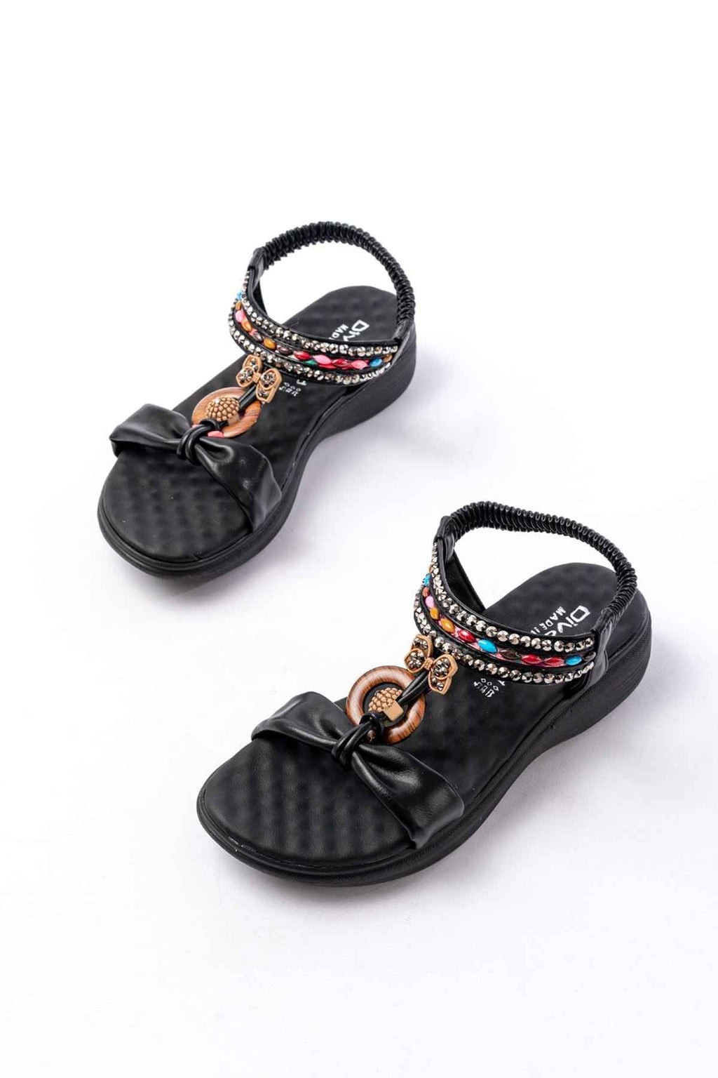 Ayakkabı Aşkı Dm-608 Siyah Taşlı Arka Lastikli Günlük Kadın Sandalet