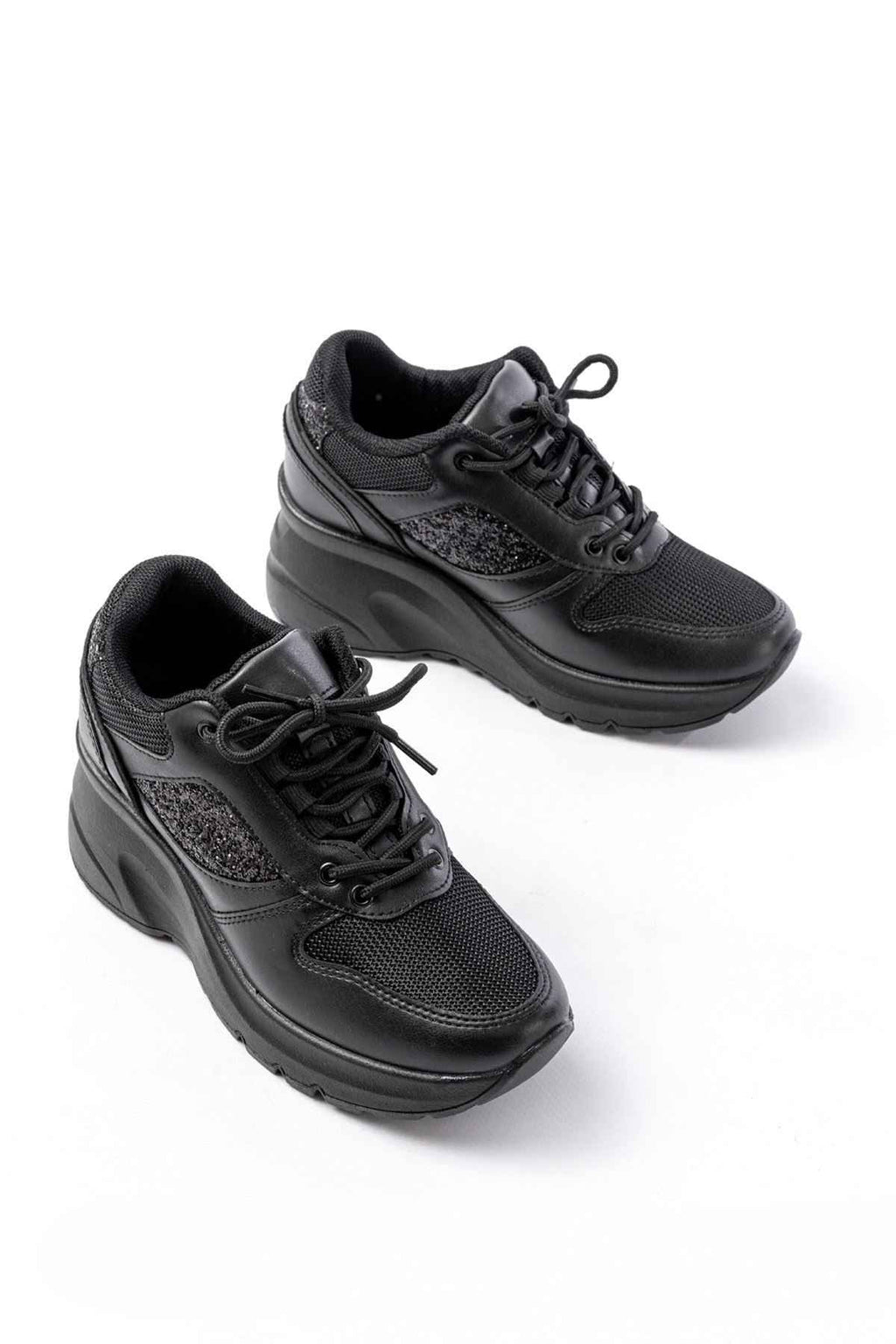 Ayakkabı Aşkı F-185 Siyah Günlük Bağcıklı Taş Aksesuarlı Yazlık Spor Ayakkabı