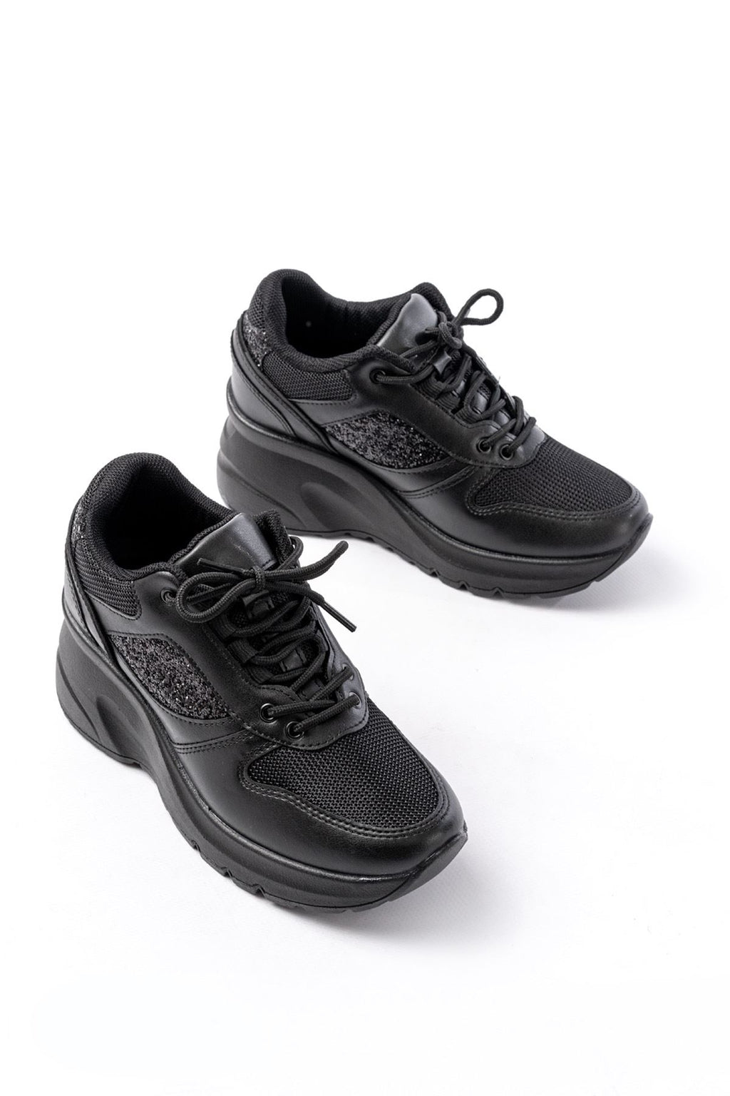 Ayakkabı Aşkı Siyah Günlük Bağcıklı Taş Aksesuarlı Yazlık Spor Ayakkabı