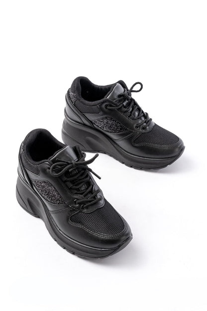 Ayakkabı Aşkı Siyah Günlük Bağcıklı Taş Aksesuarlı Yazlık Spor Ayakkabı