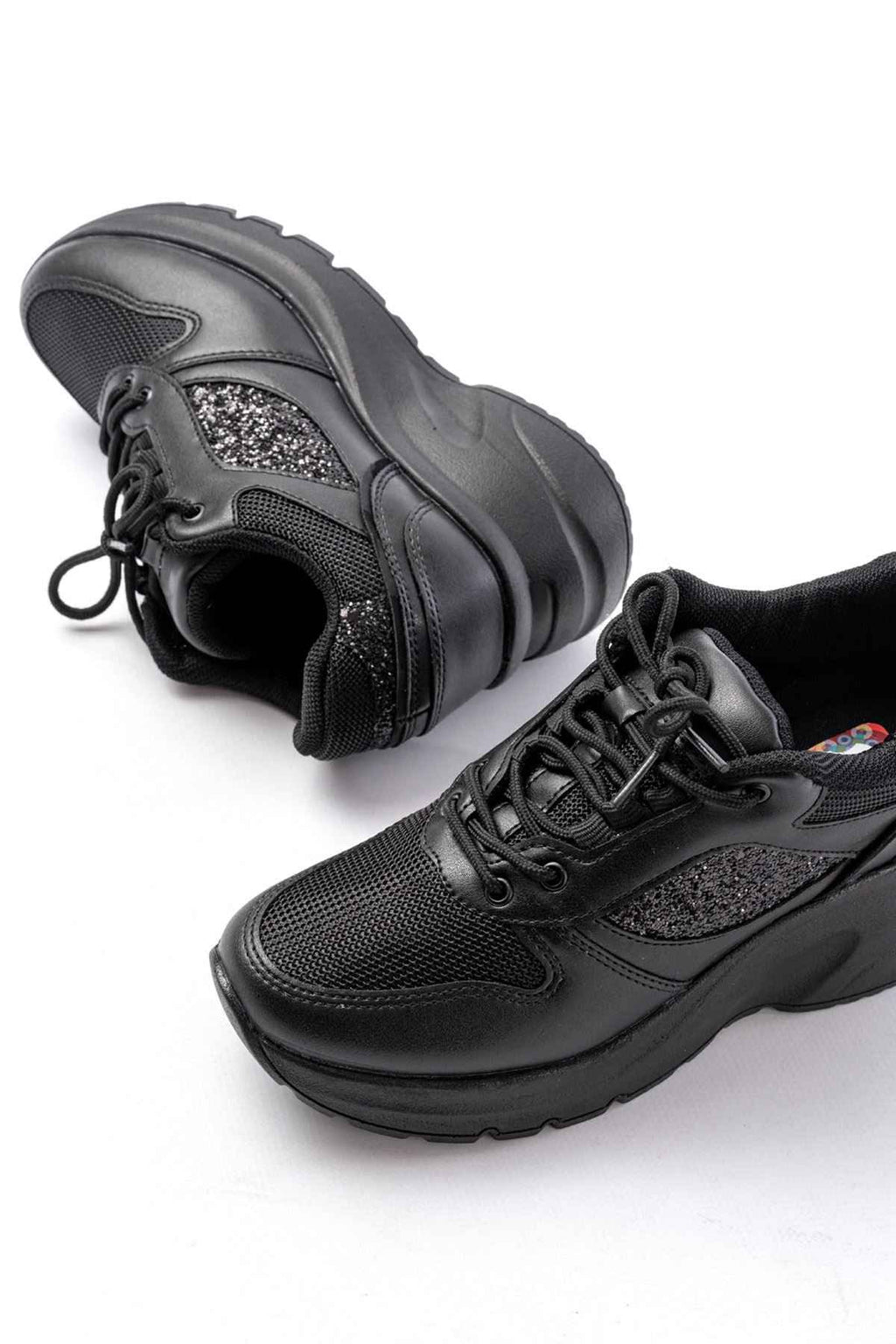 Ayakkabı Aşkı F-185 Siyah Günlük Bağcıklı Taş Aksesuarlı Yazlık Spor Ayakkabı