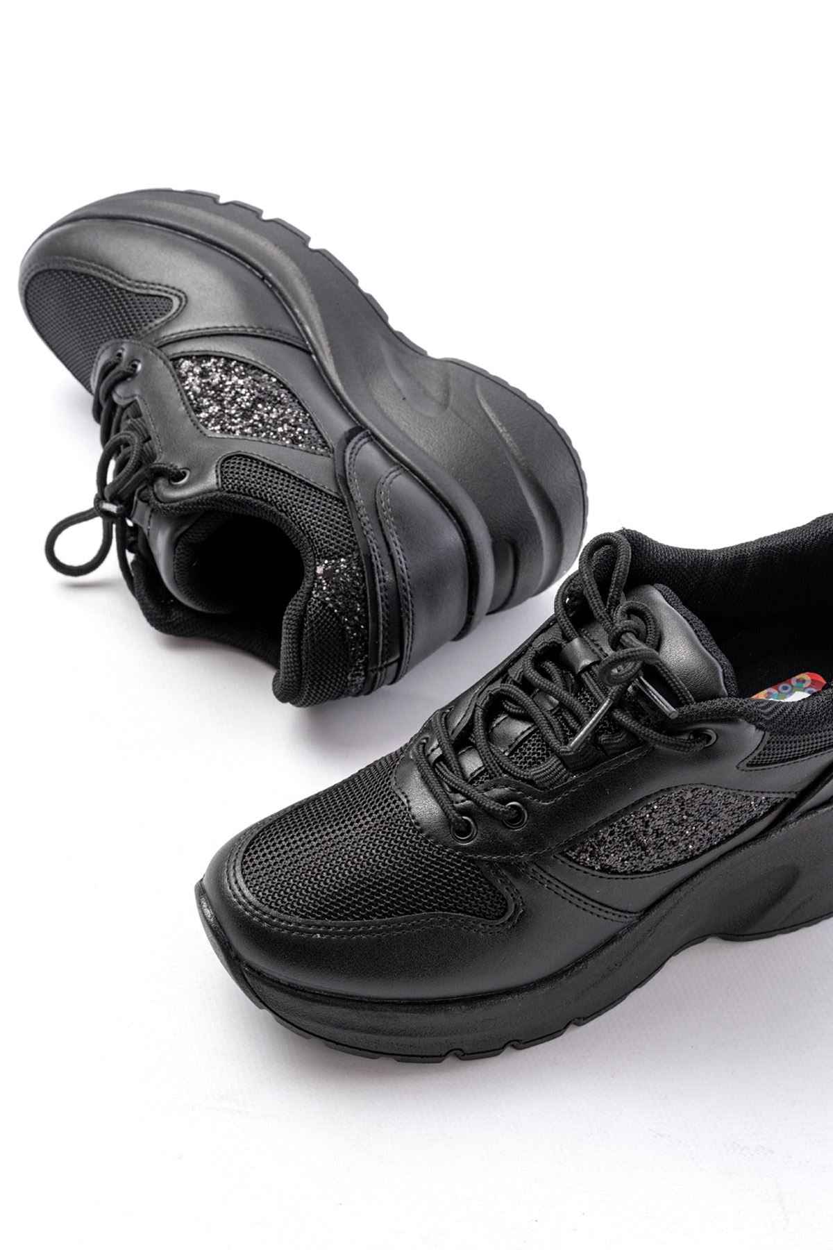 Ayakkabı Aşkı F-185 Siyah Günlük Bağcıklı Taş Aksesuarlı Yazlık Spor Ayakkabı