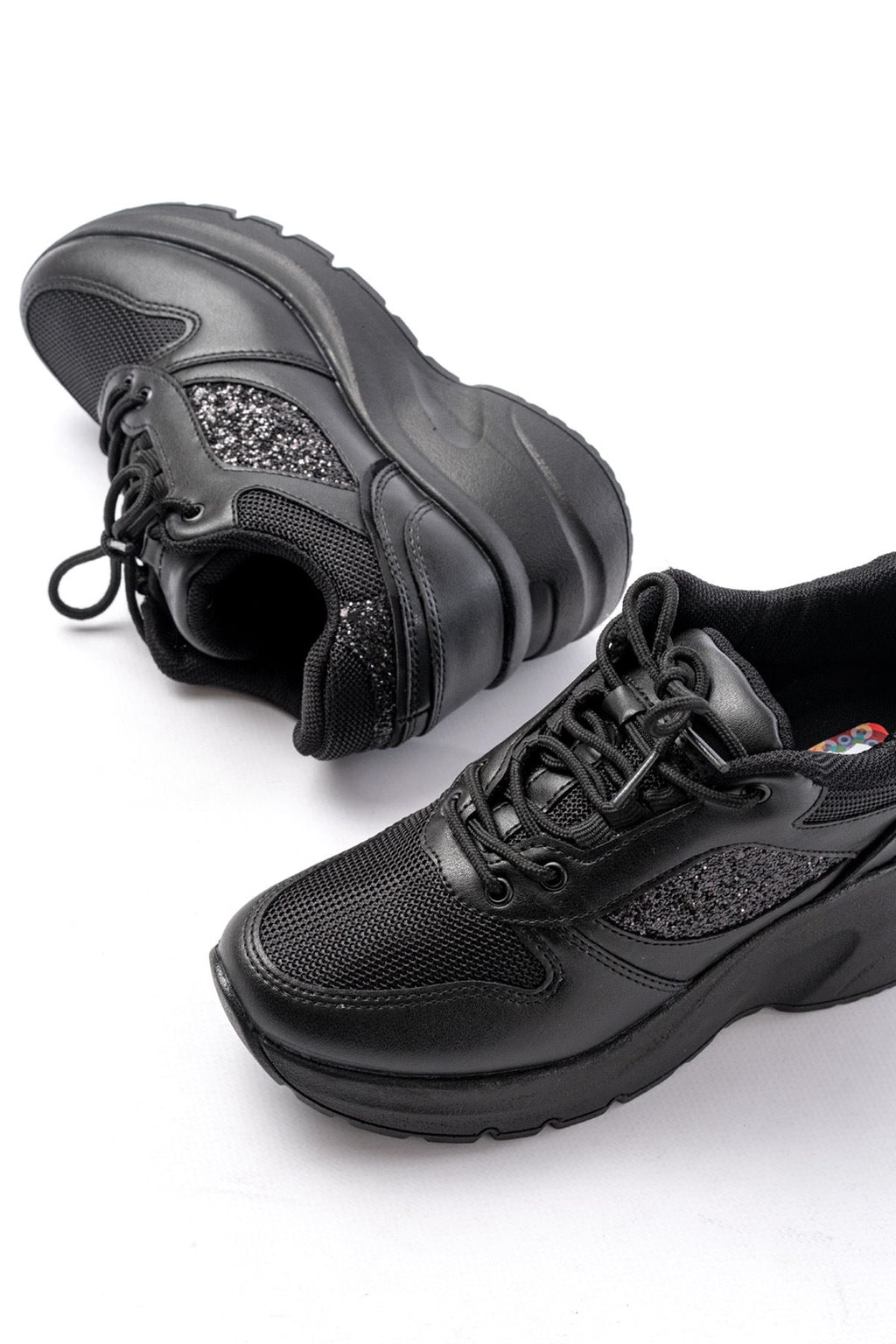 Ayakkabı Aşkı Siyah Günlük Bağcıklı Taş Aksesuarlı Yazlık Spor Ayakkabı
