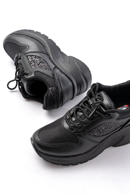 Ayakkabı Aşkı Siyah Günlük Bağcıklı Taş Aksesuarlı Yazlık Spor Ayakkabı