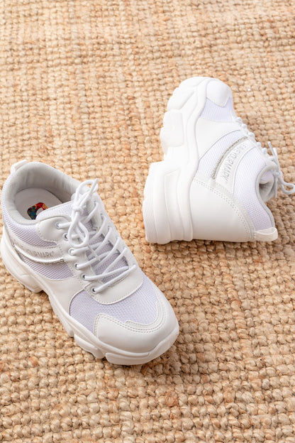 Ayakkabı Aşkı Beyaz Bağcıklı Fileli Taş Aksesuarlı Günlük Spor Ayakkabı