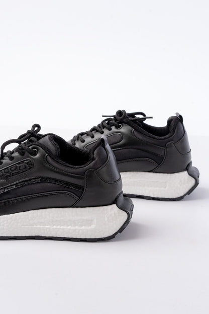 Ayakkabı Aşkı Siyah Bağcıklı Saten Taş Aksesuarlı Günlük Spor Ayakkabı