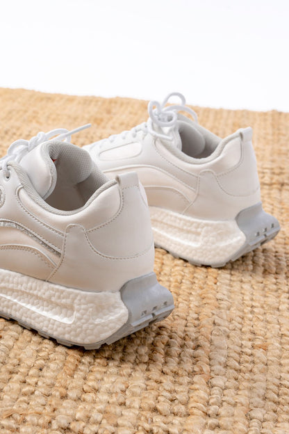 Ayakkabı Aşkı Beyaz Bağcıklı Saten Taş Aksesuarlı Günlük Spor Ayakkabı