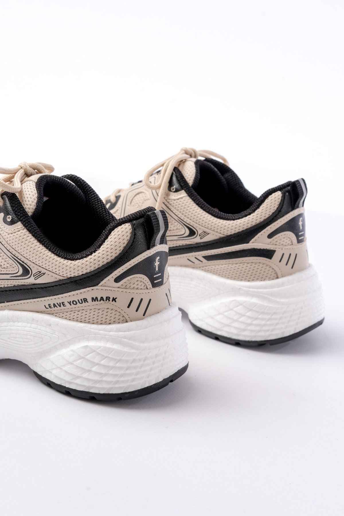 Ayakkabı Aşkı F-329 Bej Günlük Bağcıklı Siyah Desenli Yazlık Spor Ayakkabı