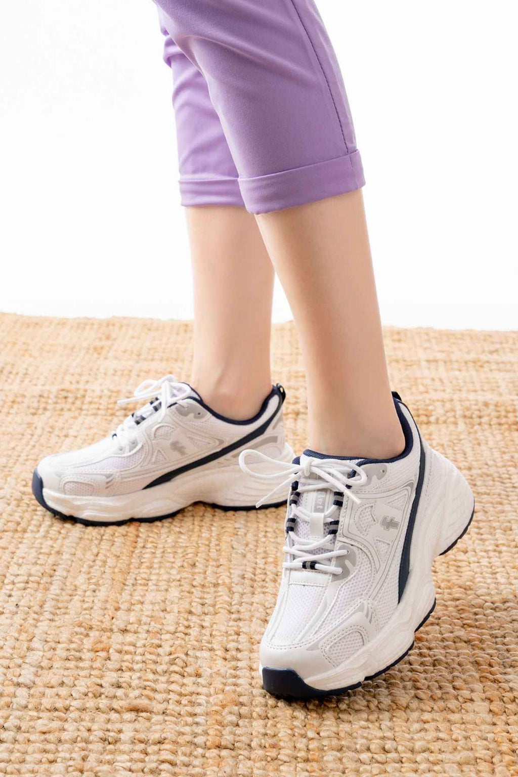 Ayakkabı Aşkı F-329 Beyaz Günlük Bağcıklı Lacivert Desenli Yazlık Spor Ayakkabı