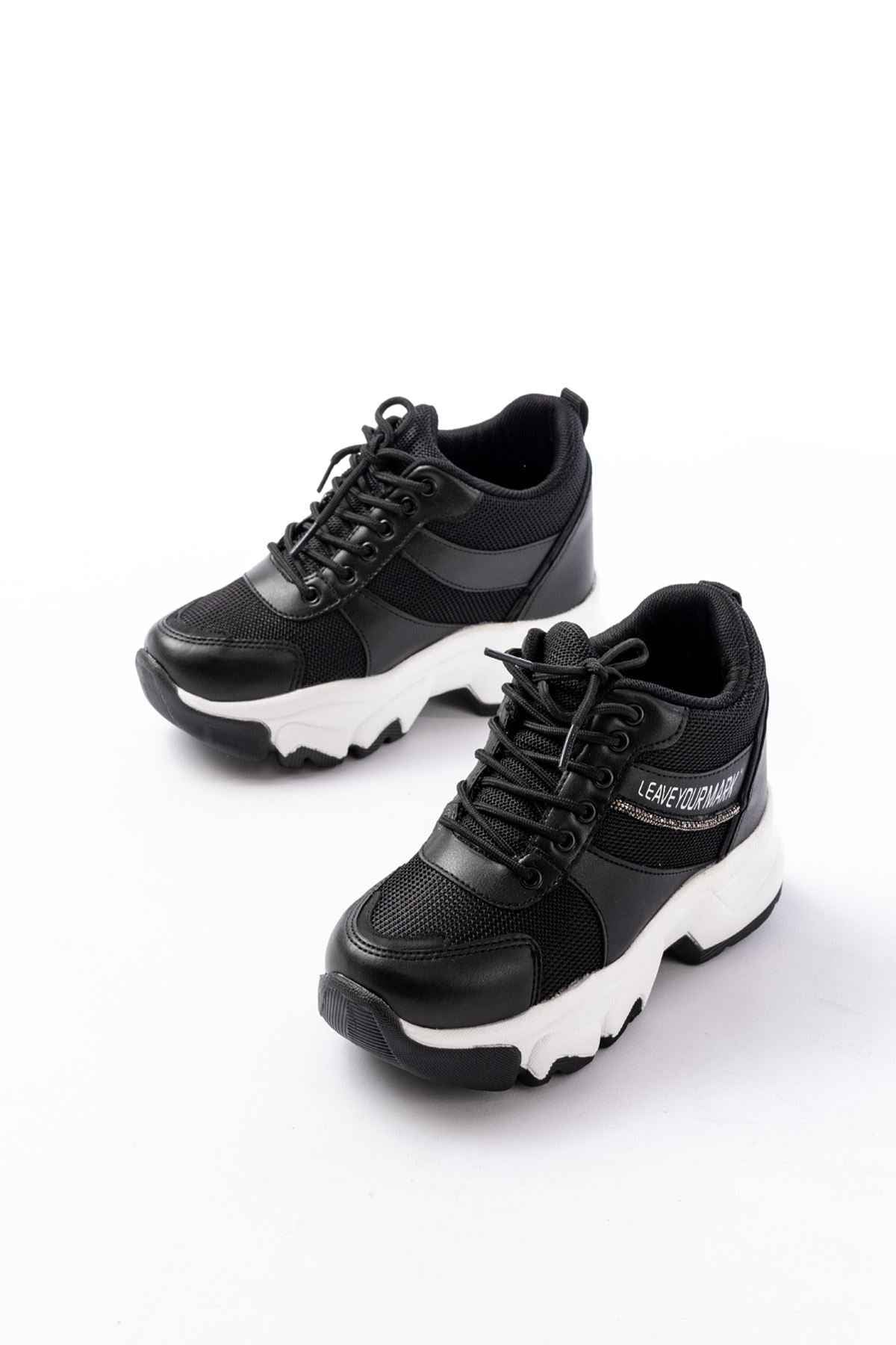 Ayakkabı Aşkı F-209 Siyah Bağcıklı Fileli Taş Aksesuarlı Günlük Spor Ayakkabı