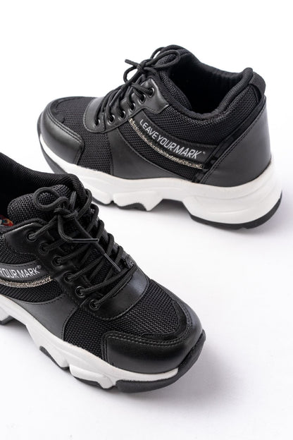 Ayakkabı Aşkı Siyah Bağcıklı Fileli Taş Aksesuarlı Günlük Spor Ayakkabı