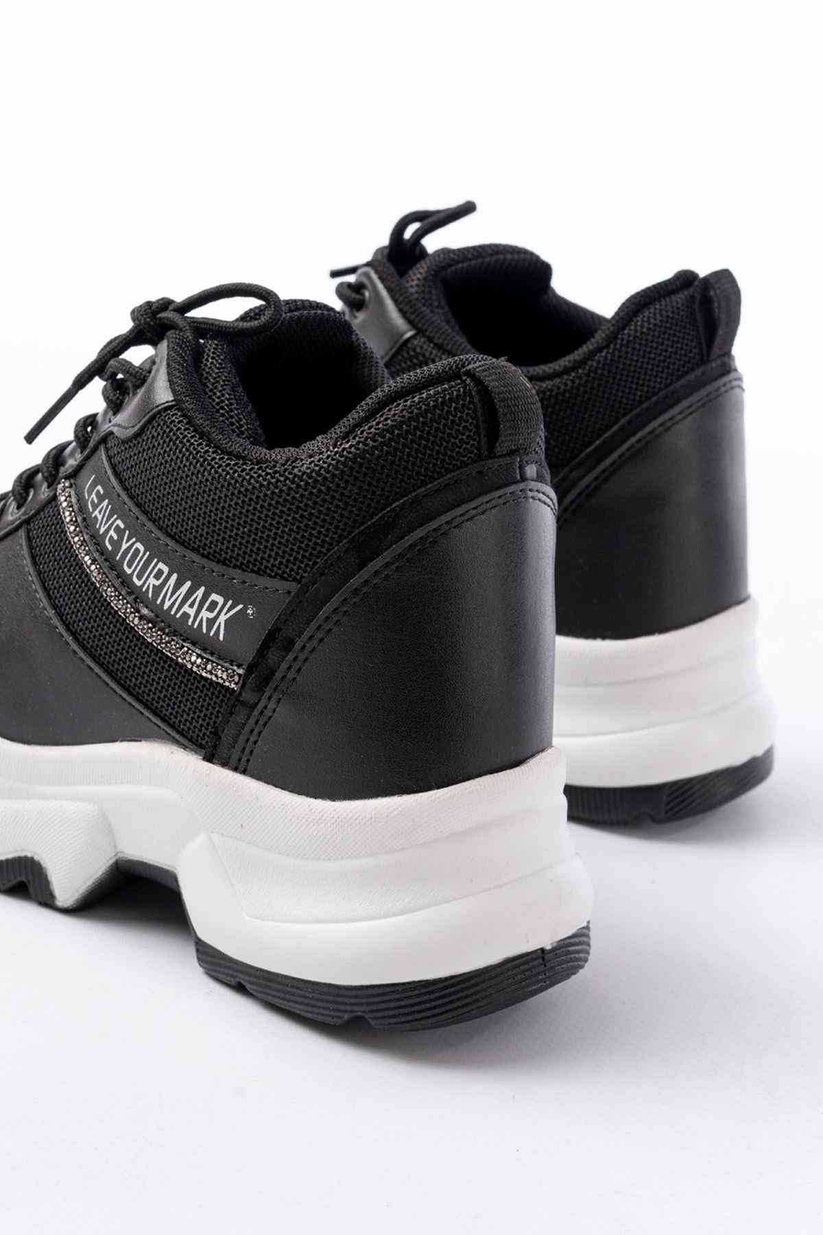 Ayakkabı Aşkı F-209 Siyah Bağcıklı Fileli Taş Aksesuarlı Günlük Spor Ayakkabı