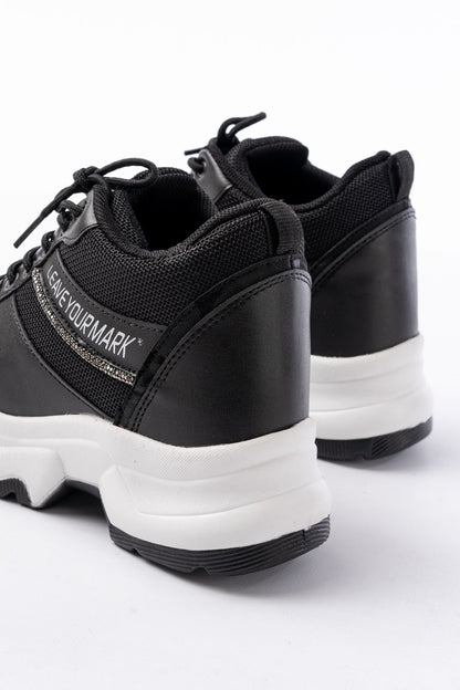 Ayakkabı Aşkı Siyah Bağcıklı Fileli Taş Aksesuarlı Günlük Spor Ayakkabı