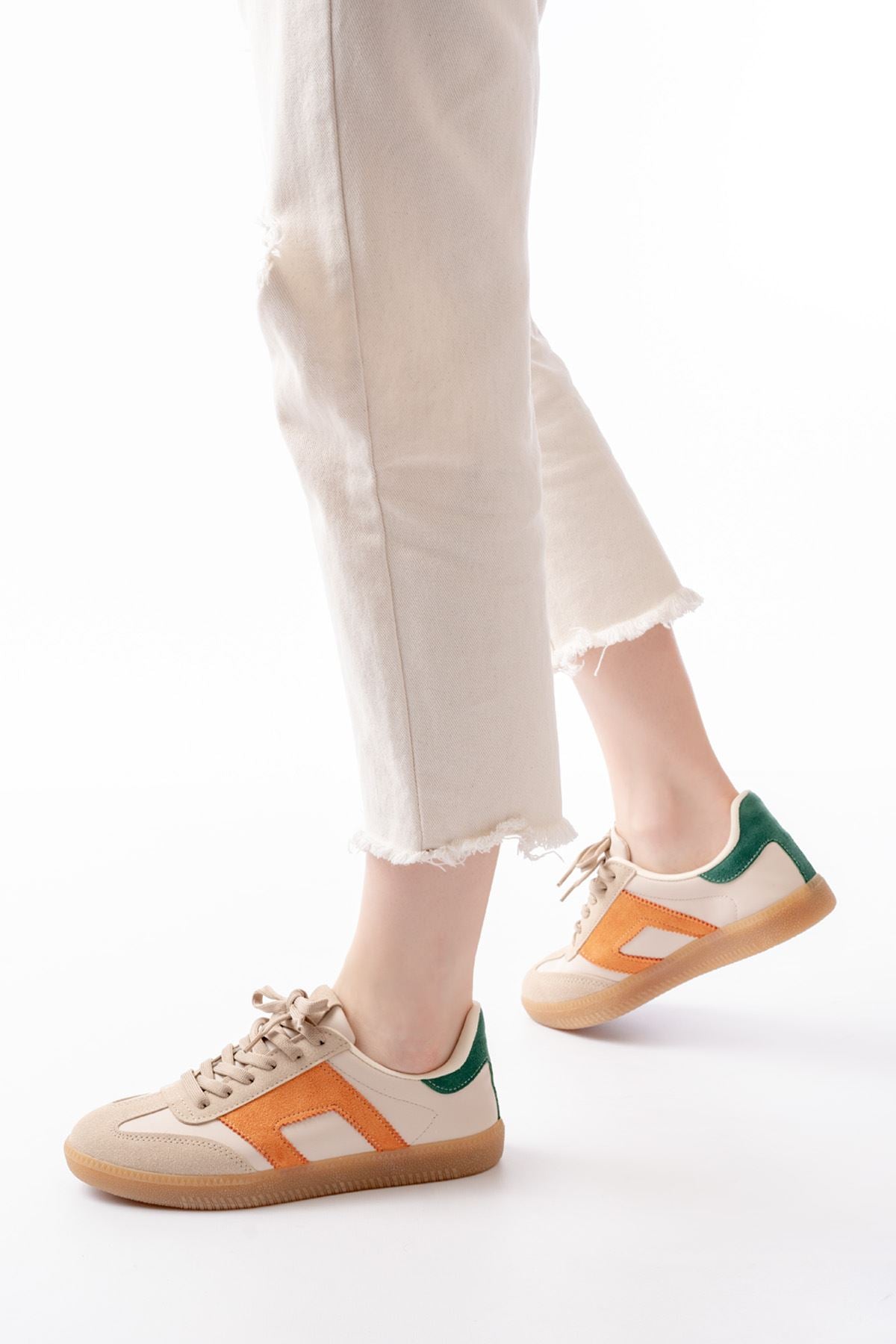 M-5007 Bej Garni  Bağcıklı Termo Taban Günlük Kadın Spor - Bej