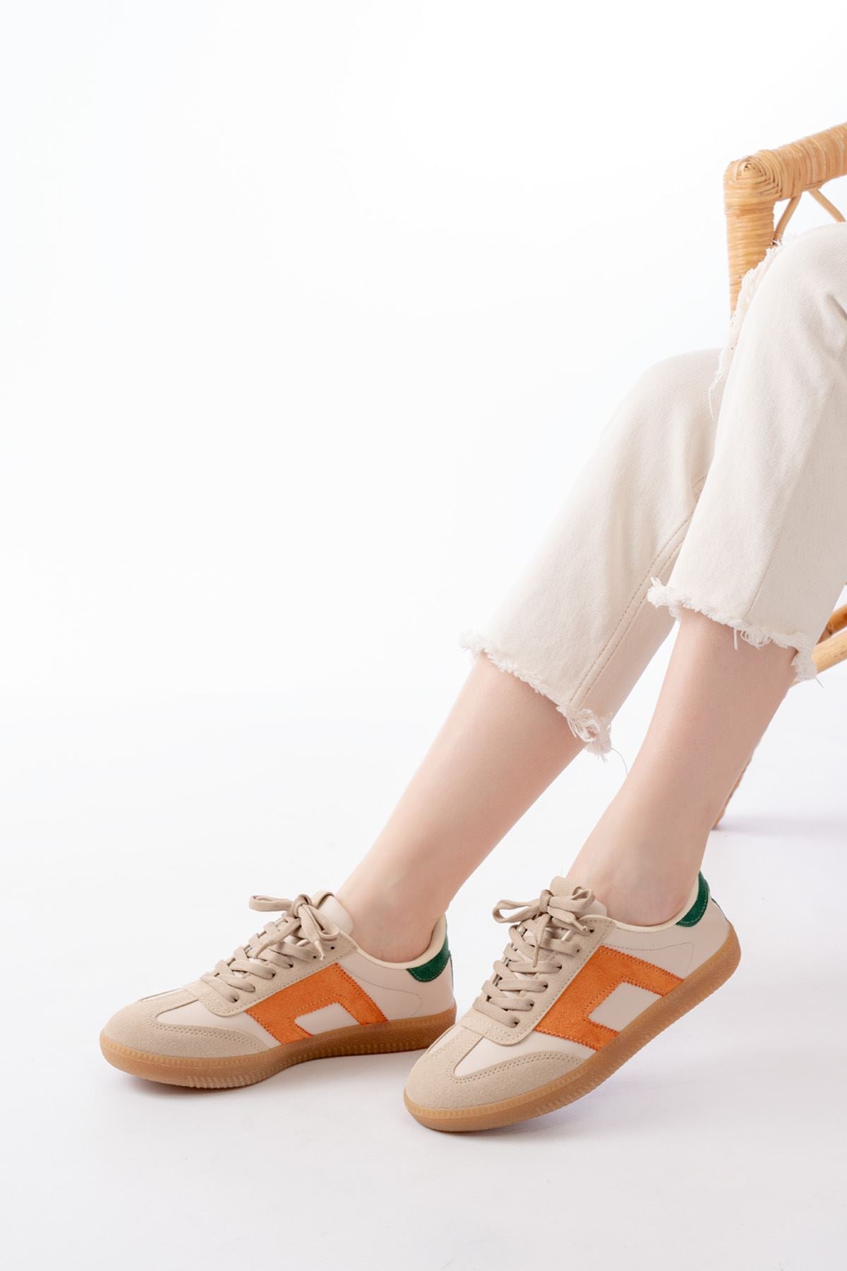 Ayakkabı Aşkı Bej Garni Bağcıklı Termo Taban Günlük Kadın Spor