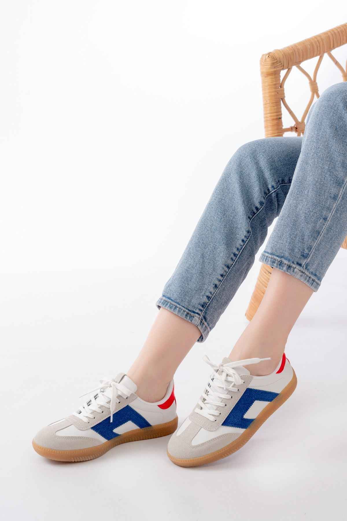 Ayakkabı Aşkı M-5007 Beyaz Garni  Bağcıklı Termo Taban Günlük Kadın Spor