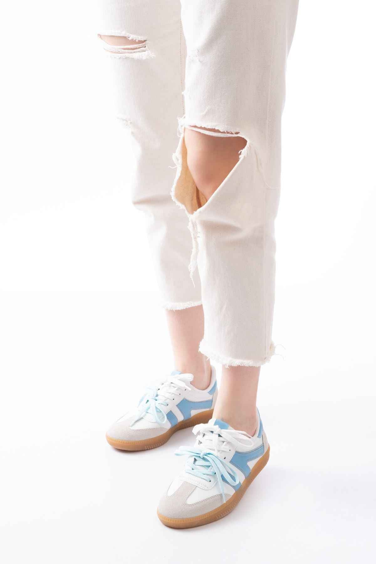 Ayakkabı Aşkı M-6005 Mavi Garni  Bağcıklı Termo Taban Günlük Kadın Spor