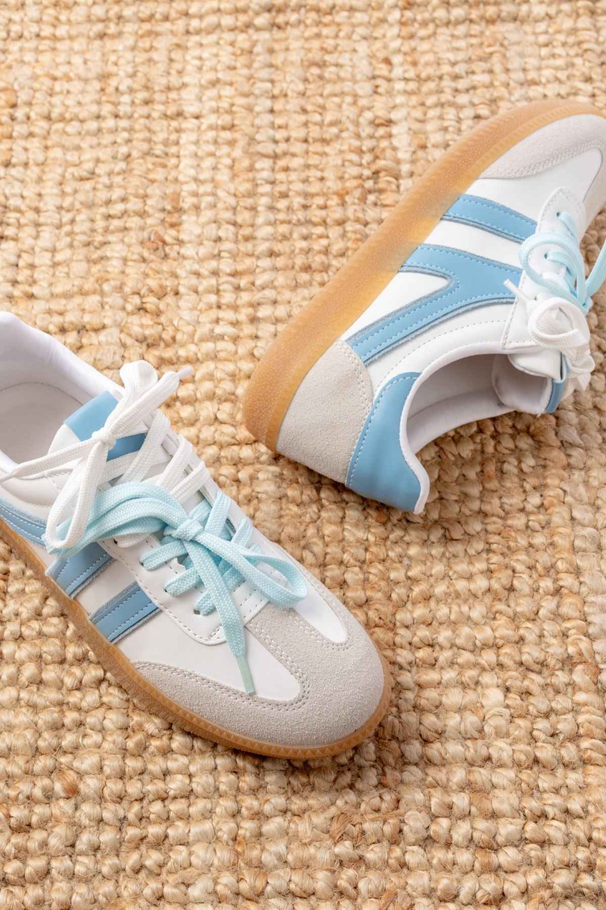 Ayakkabı Aşkı M-6005 Mavi Garni  Bağcıklı Termo Taban Günlük Kadın Spor