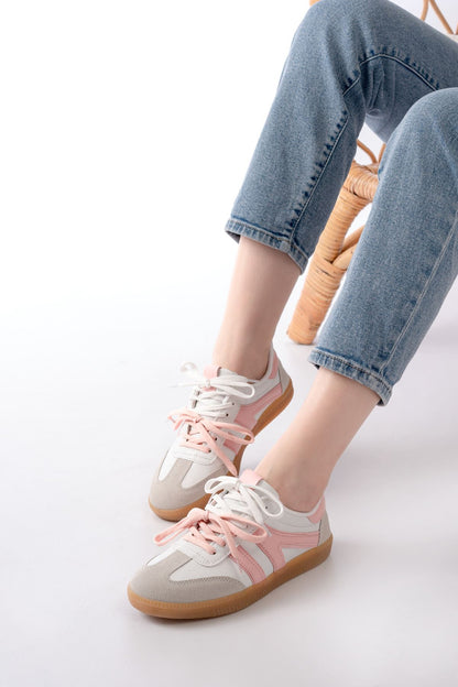 M-6005 Pudra Garni  Bağcıklı Termo Taban Günlük Kadın Spor - Pudra