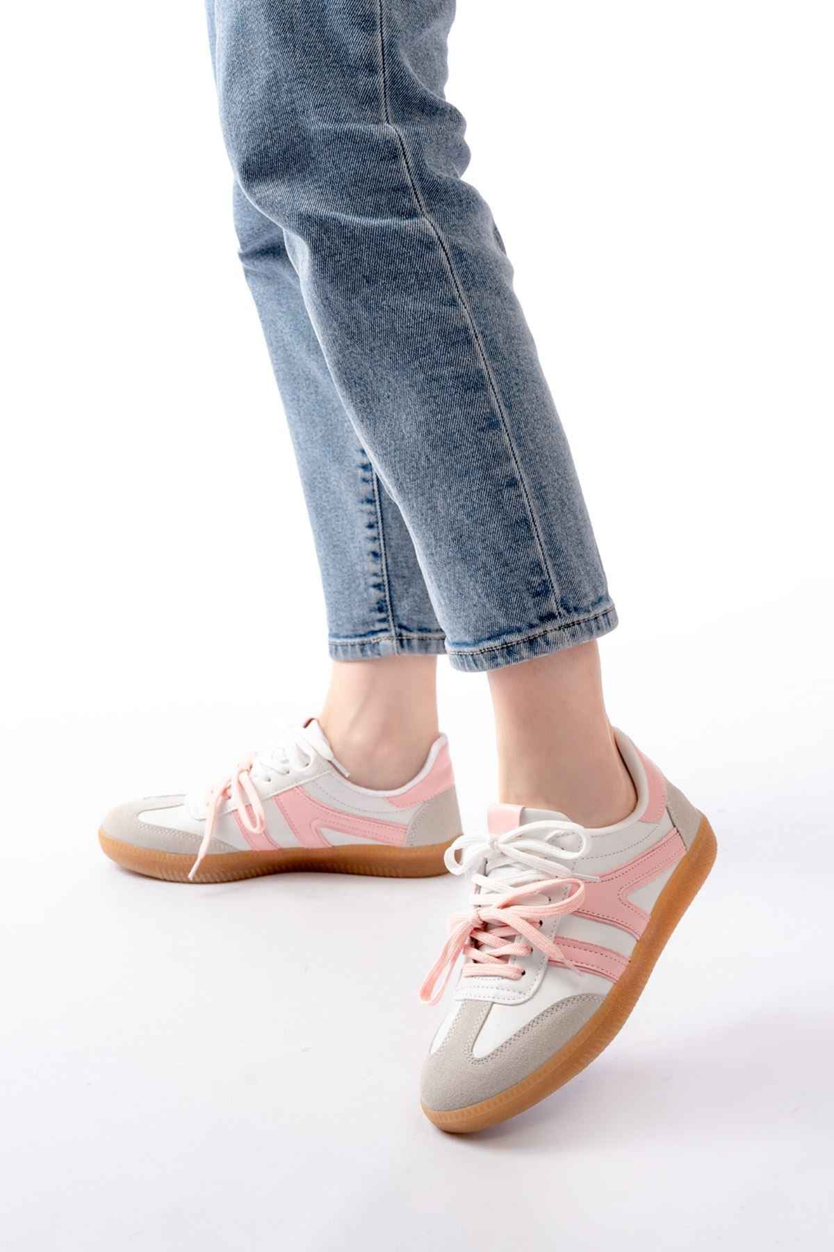 Ayakkabı Aşkı M-6005 Pudra Garni  Bağcıklı Termo Taban Günlük Kadın Spor