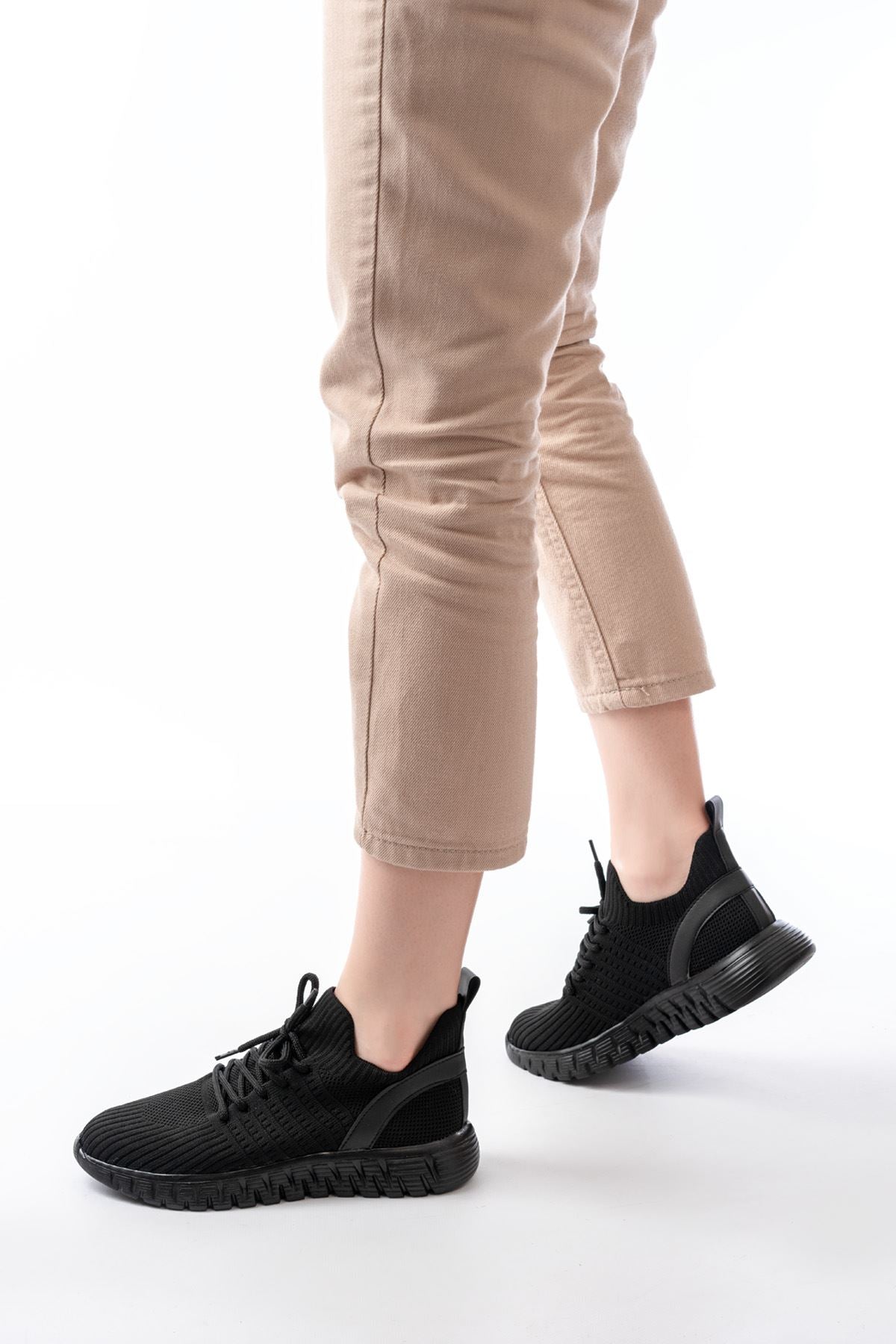 Ayakkabı Aşkı Siyah Bağcıklı Faylon Taban Günlük Spor Ayakkabı - Ayakkabı Aşkı