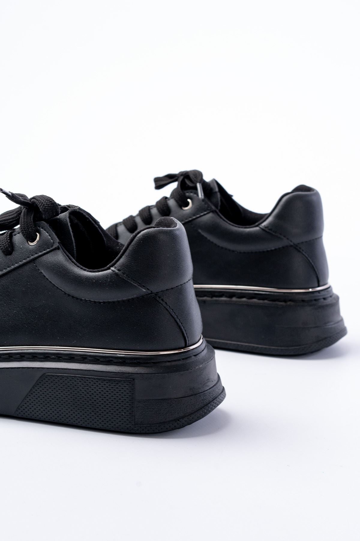 Ayakkabı Aşkı Siyah Platin Bağcıklı Dikişli Günlük Spor Ayakkabı