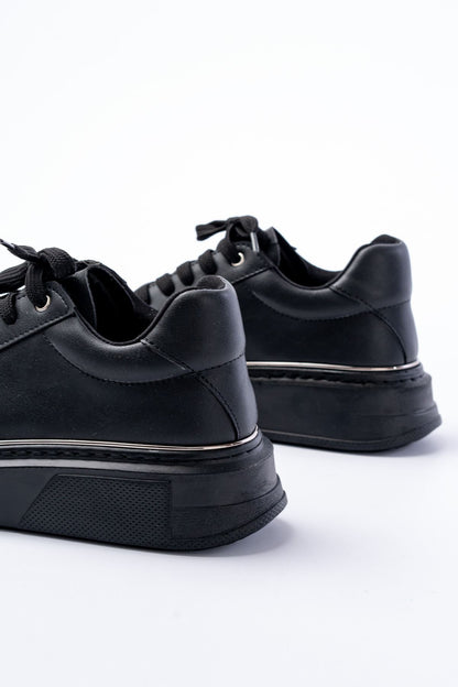 Ayakkabı Aşkı Siyah Platin Bağcıklı Dikişli Günlük Spor Ayakkabı