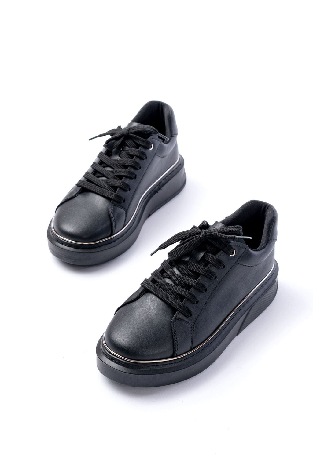 Ayakkabı Aşkı Siyah Platin Bağcıklı Dikişli Günlük Spor Ayakkabı