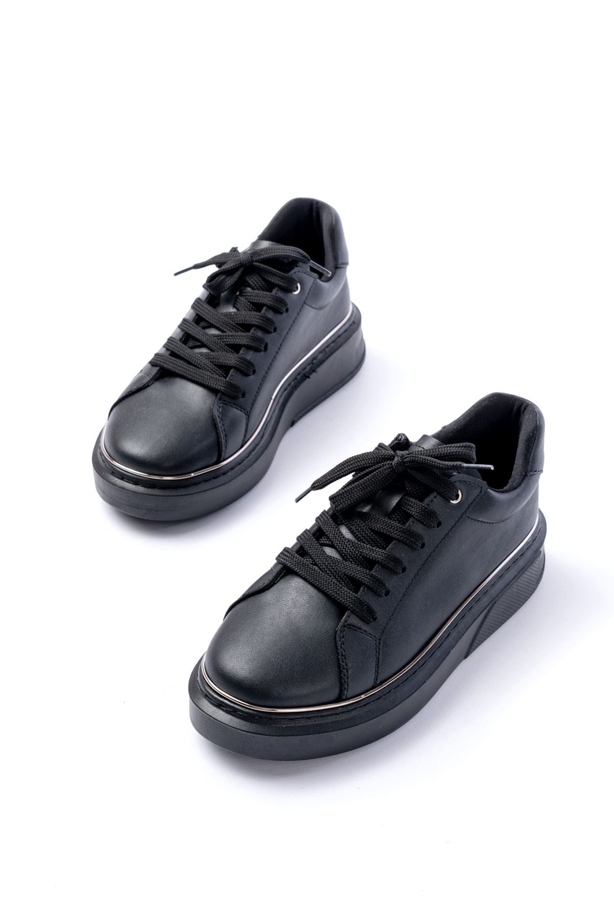 Ayakkabı Aşkı Siyah Platin Bağcıklı Dikişli Günlük Spor Ayakkabı