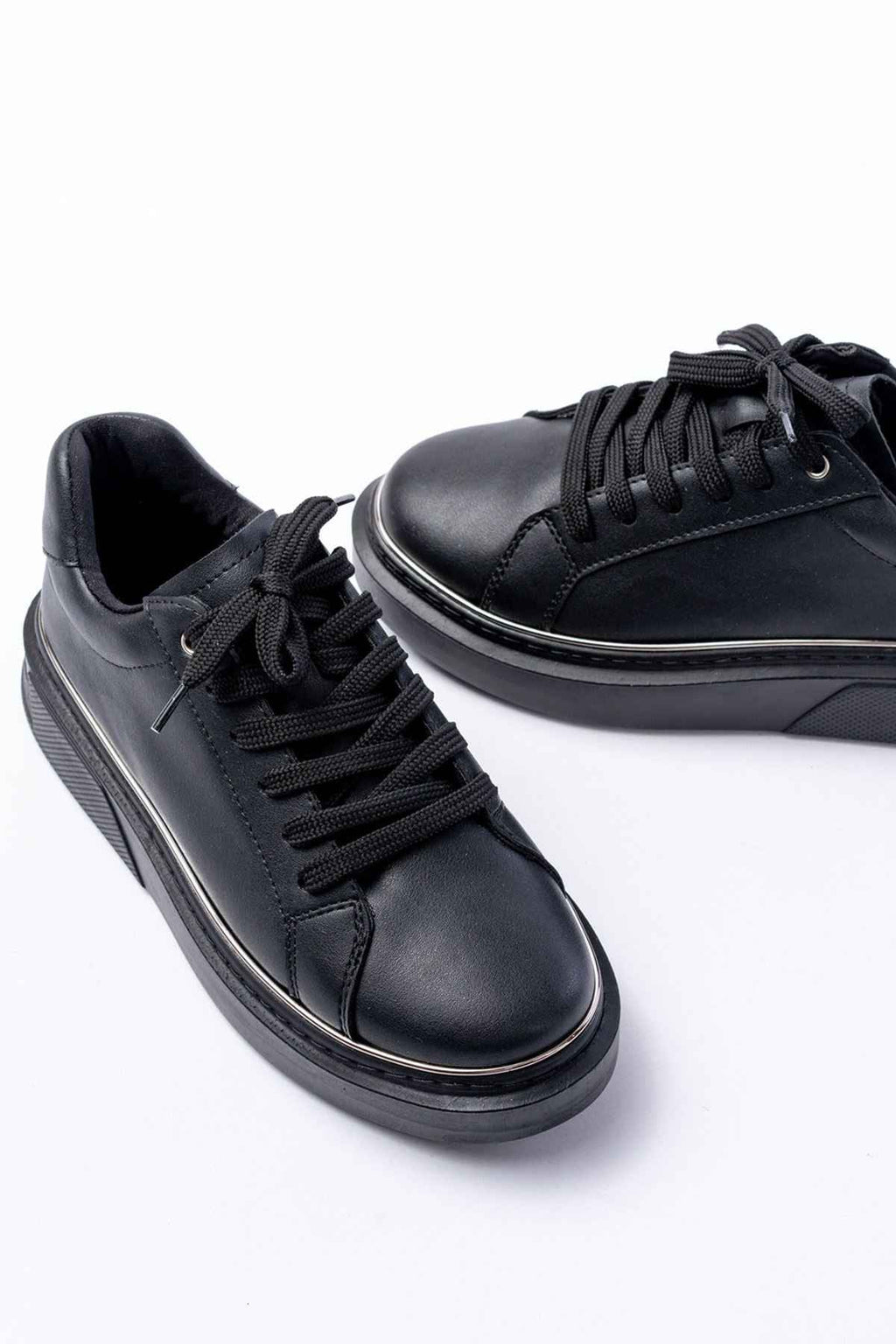 Ayakkabı Aşkı Rs-2435 Siyah Platin Bağcıklı Dikişli Günlük Spor Ayakkabı