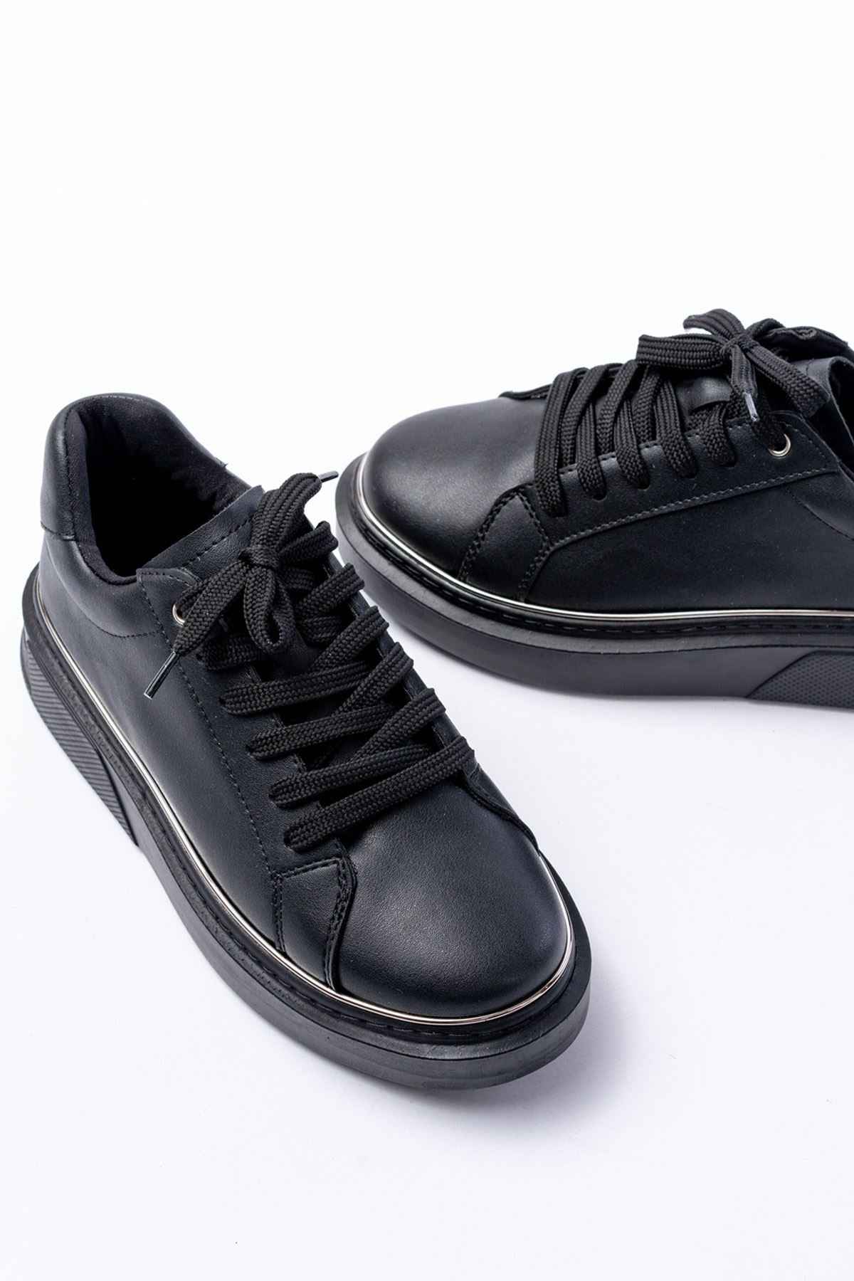 Ayakkabı Aşkı Rs-2435 Siyah Platin Bağcıklı Dikişli Günlük Spor Ayakkabı