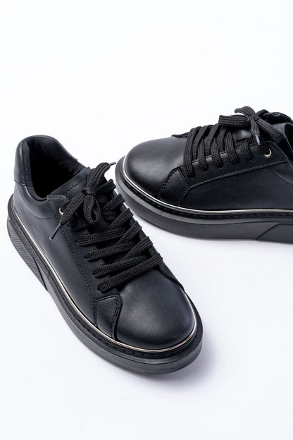 Ayakkabı Aşkı Siyah Platin Bağcıklı Dikişli Günlük Spor Ayakkabı