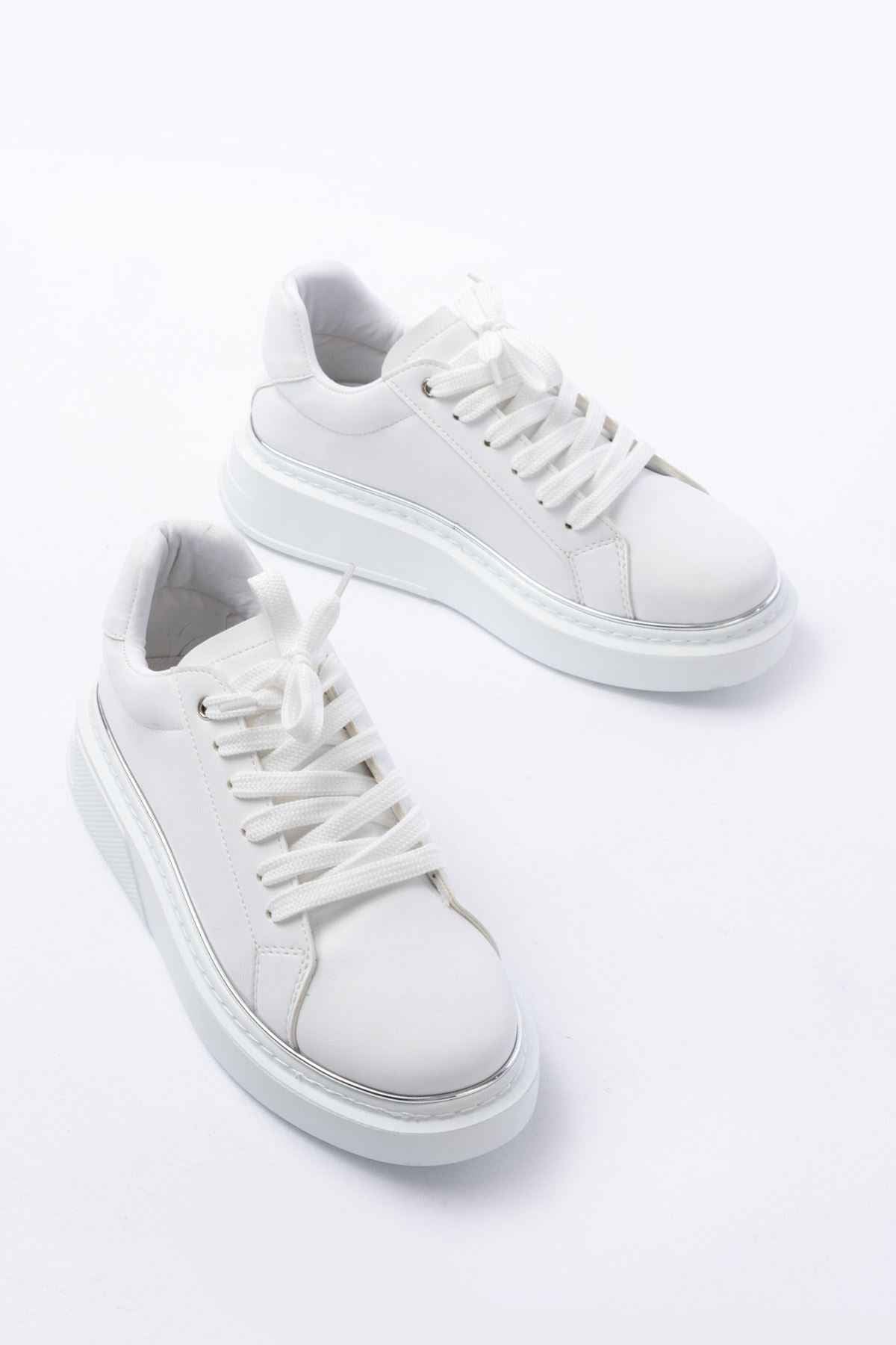 Ayakkabı Aşkı Rs-2435 Beyaz Gümüş Bağcıklı Dikişli Günlük Spor Ayakkabı
