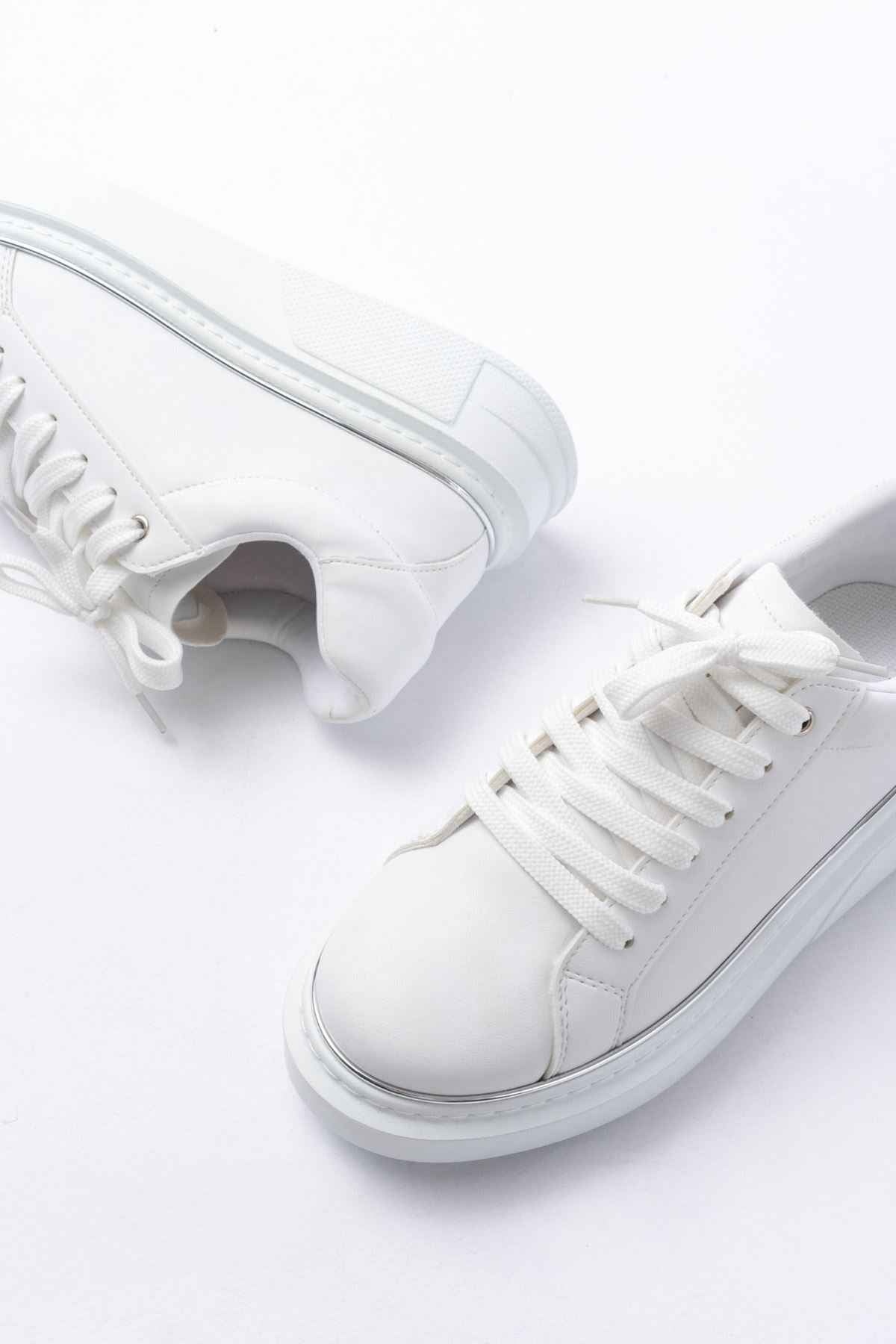 Ayakkabı Aşkı Rs-2435 Beyaz Gümüş Bağcıklı Dikişli Günlük Spor Ayakkabı