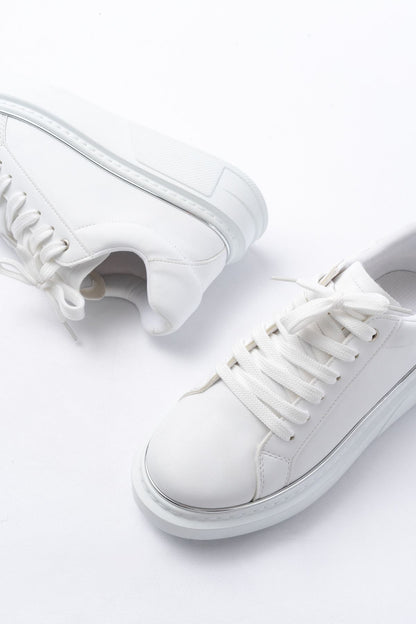 Ayakkabı Aşkı Beyaz Gümüş Bağcıklı Dikişli Günlük Spor Ayakkabı