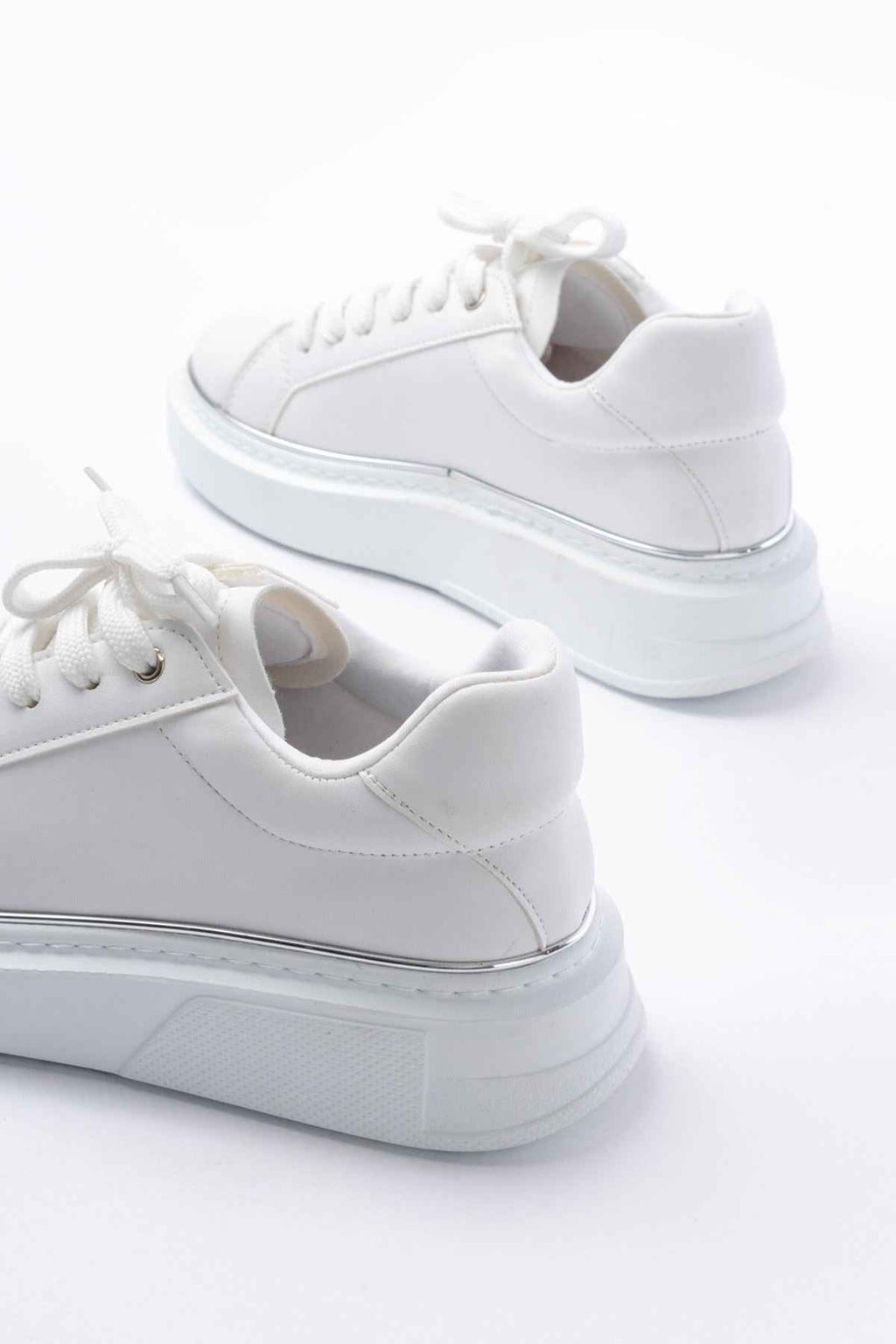 Ayakkabı Aşkı Rs-2435 Beyaz Gümüş Bağcıklı Dikişli Günlük Spor Ayakkabı